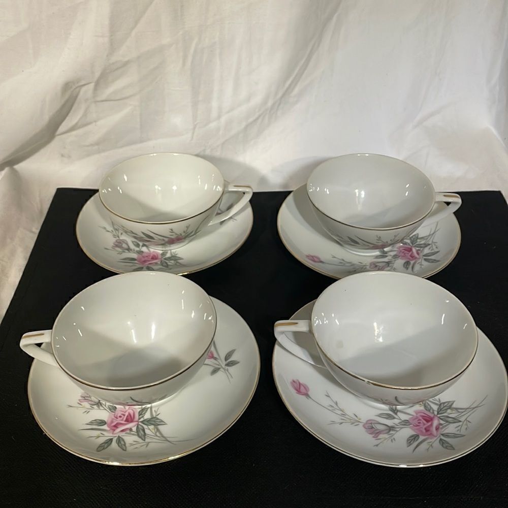 8 set golden rose fine china teacups and saucers